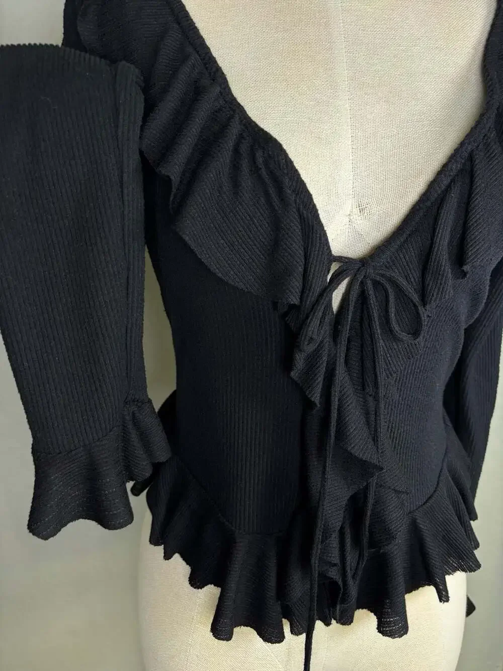Free People Black Irena Knit Long Sleeve Top
